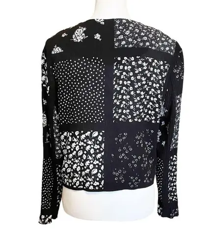 Vintage Floral Print Button Down LongSleeve Shirt Jacket Black Size Small Petite