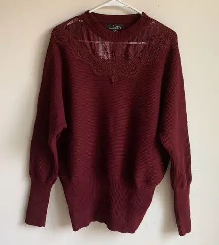 Suzanne Betro  lace collar burgundy sweater