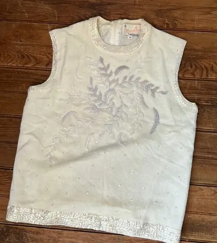 Women’s Vintage 1950s Angora wool formal festive beaded sweater size small