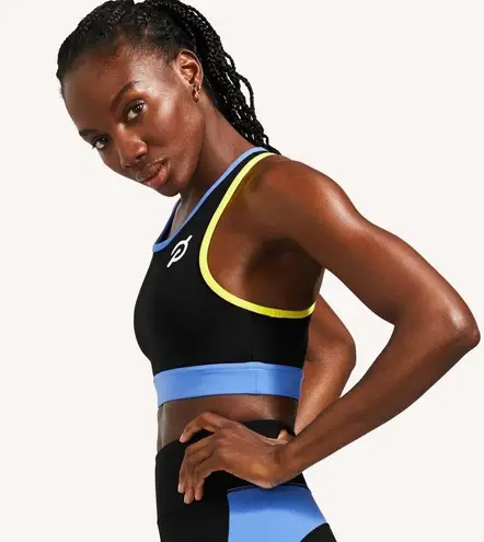 Peloton S Colorblock Racerback Sports Bra Black Lime Blue Mesh Cutout