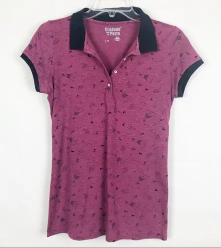 Cuidado Con El Perro Pink Short Sleeve Polo Tee Size Large