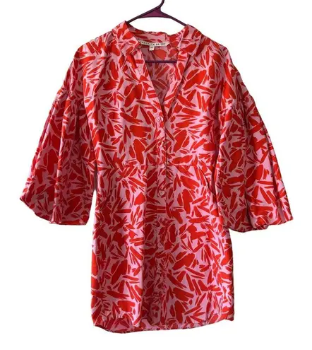 Veronica Beard Samy Red & Pink Poppy Floral Print Button Up Mini Shirt Dress 4