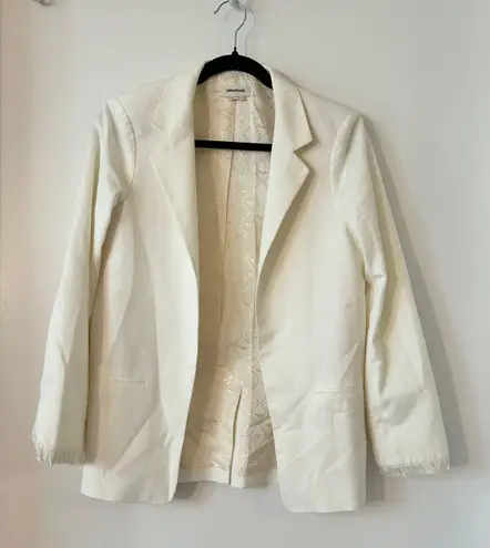 Zadig & Voltaire Volly Frange Ivory Open Front Blazer Jacket Size 36