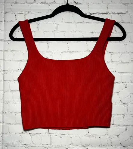 House of Harlow 1960 Red Ribbed Square Neck Crop Tank Top Women's Size M Size M