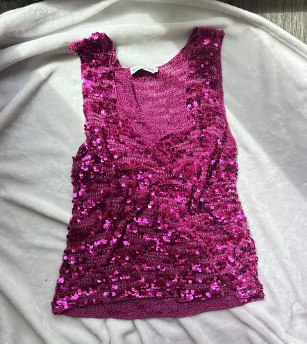 Gerard Darel Hot Pink vintage y2k viral crochet beaded bead sequin embellished tank top