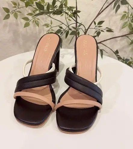 Kaanas Umbria Contrast Strappy Heel Black Size 6 NWOT Summer Tan