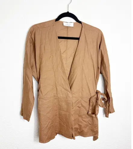 Revolve L’Academie The Jacqie Top Size Medium Tiramisu Brown Wrap Front