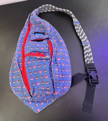 KAVU Bag Rope Sling Crossbody Fox Print Hiking Outdoor Limited Edition Blue