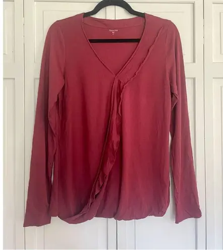 Garnet Hill cotton wine collared ruffle blouse large