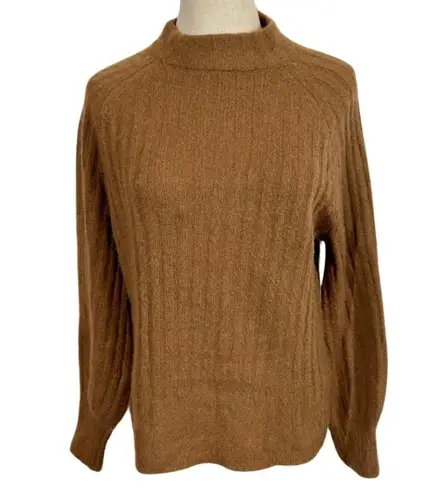 360 Cashmere  Vera Ribbed 100% Cashmere Mock Neck Balloon Sleeve Sweater Cognac