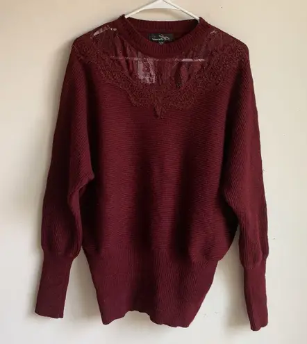 Suzanne Betro Lace Collar Burgundy Sweater Size L/XL NWT