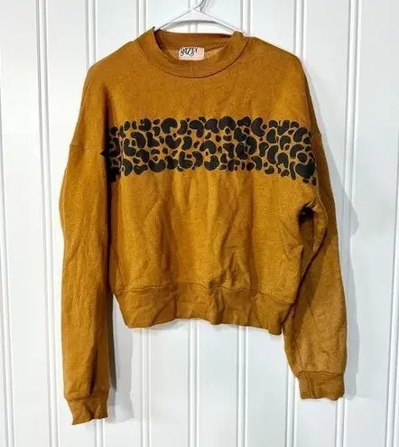 Dazey LA Sweater Women Size Small Mustard Yellow Crewneck Animal Print Cotton
