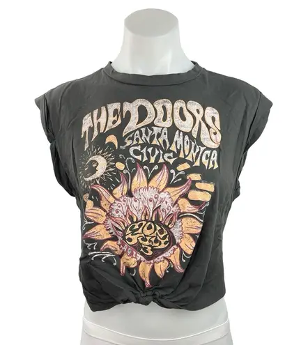 Micas Black The Doors Band Graphic Print Front Knot Sleeveless T-Shirt Top Sz M