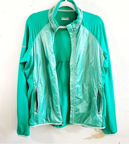 Marmot Jacket Seafoam Green Lightweight Running Coat Sz XL GUC Lined Winbreaker