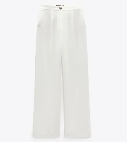 ZARA NWT  WOMEN NEW WIDE LEG PANTS WITH DARTS High-waisted OYSTER WHITE 3069/566. Size Medium