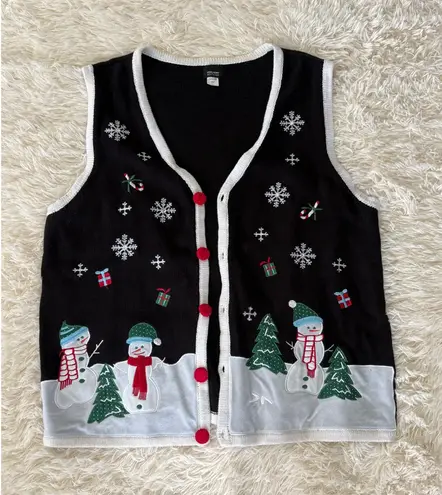 Holiday Christmas Vest Womens XXL Snowman Gift Black Knit Ugly Party