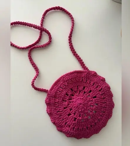 Handmade Crochet Pink Cherry Bag Round Artisan Crossbody Summer Viral