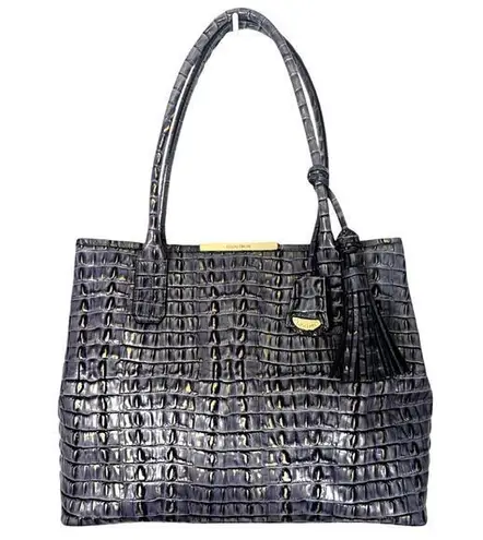 Brahmin  Anytime Leather Tote Patina La Scala Croc Embossed Gray Gold 2 Strap NWT