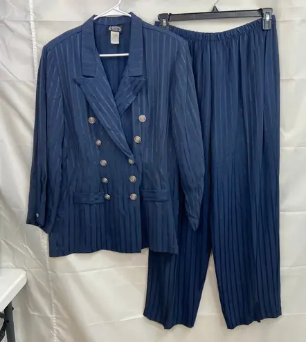 Vintage Whirlaway Frocks women's navy blue striped double breasted pantsuit 16P