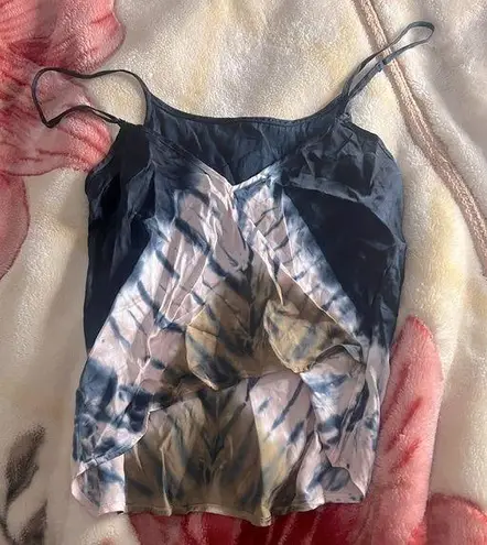 Satin Tie Dye beige navy blue spaghetti strap tank top