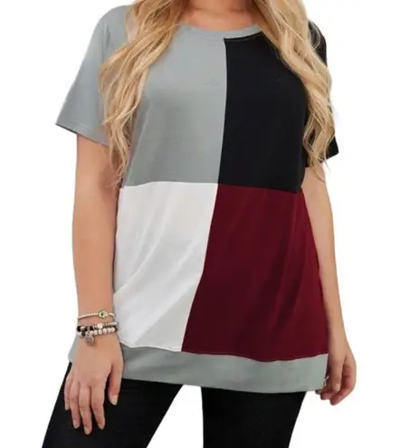 WINE RED WHITE GRAY BLACK CREW NECK COLOR BLOCK TOP SIZE 2X 18