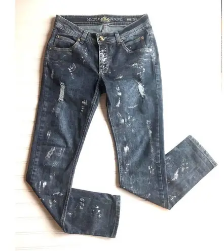Nicole Benisti Distressed Jean Gray Size 28 Paint Splat NWOT Distressed Denim