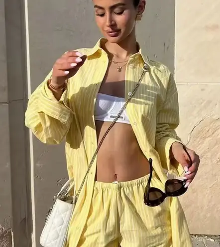 Yellow Striped Women's Jumpsuit Size L