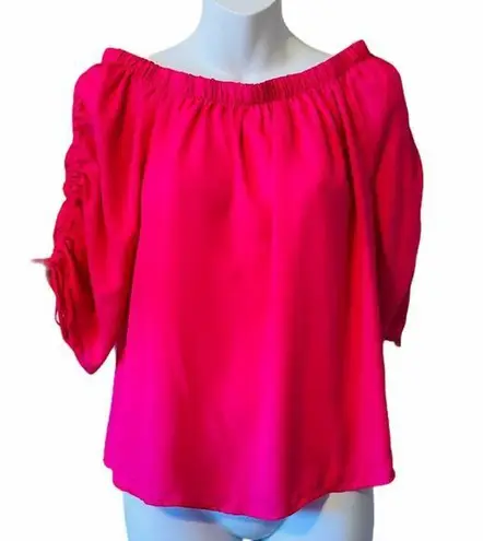 New Glory  neon pink off the shoulder blouse thumbnail 1