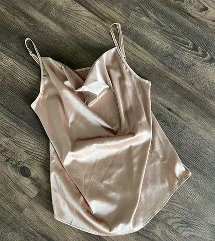 Satin cowl neck champagne tan tank top