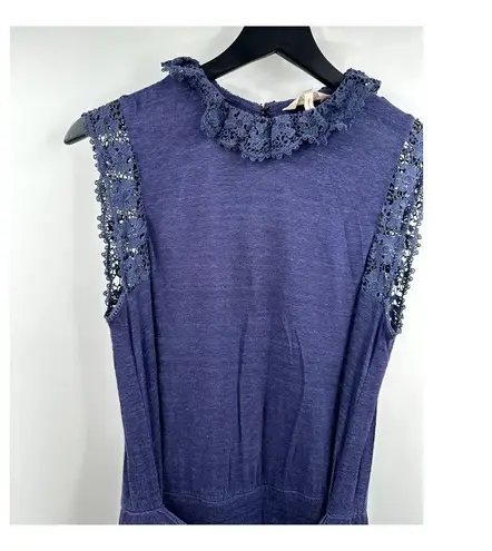 Rebecca Taylor Sleeveless Navy Blue Crochet 100% Linen Dress Size Large