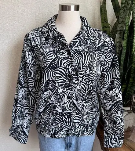 Vintage Zebra Print Lightweight Jacket, Black White Animal Print, Size 10.