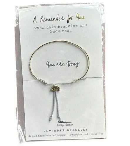 NEW LUCKY FEATHER 14K Gold Dipped Reminder Mantra Bracelet You Are Strong