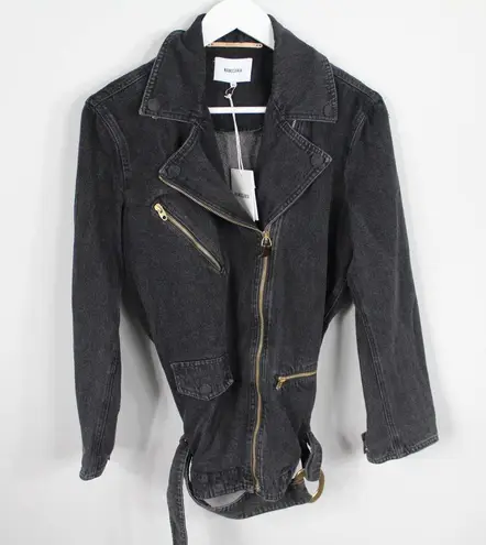Nanushka Charcoal Black Cite Oversized Denim Belted Moto Biker Jacket Size XS