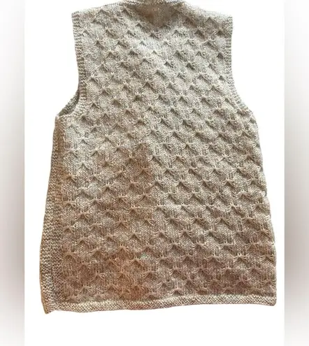 Vintage 90s wool blend hand knit large weave knit sweater vest, GUC, S Tan