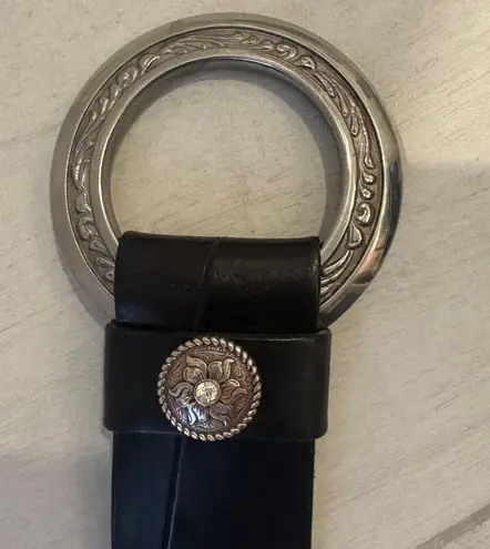 Vtg Al Stohlman Brand Black Leather Belt Floral Rhinestone Western Cowgirl