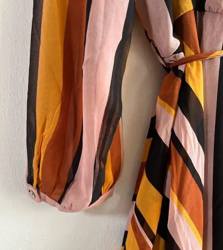 City Chic Dress Gold Stripe Multicolored Maxi Sz 16W NWT V Neck Asymmetrical Hem