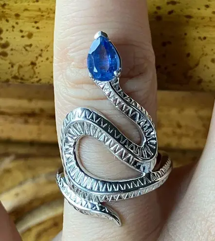 Natural Kyanite Sterling Silver Snake Ring Size 6 Blue