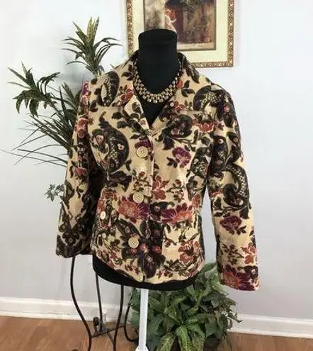 ATL Studio Brown Paisly 6 Jacket without Removable Faux Fur Trim Office Siren