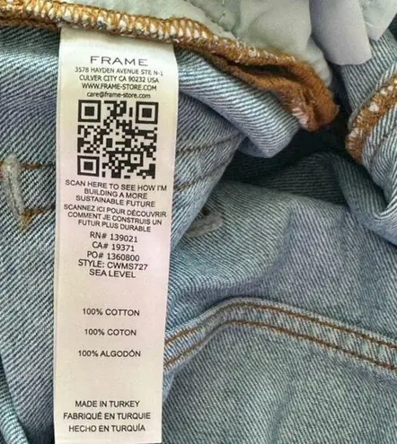 Frame Sea Cut Off Waist Maxi Jean Denim Skirt Raw Hem Blue Front Slit 26