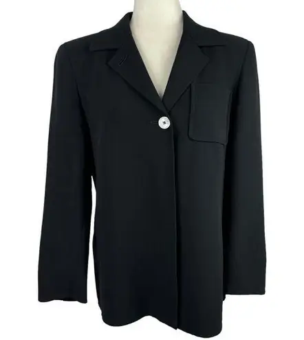 Akris Womens Size 4 Single Button Blazer Jacket Suit Black 100% Virgin Wool Job