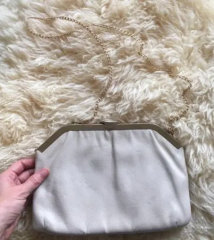 Octagon Clasp Vintage Real Leather Ivory Handbag