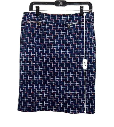 Alex Marie Women size 10 Pencil Skirt blue Red White zipper accents M AQG-B