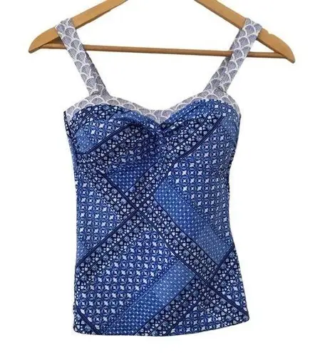 L.L.Bean  MIX MATCH BLUE WHITE PRINT TANKINI ADJUSTABLE STRAP SWIMSUIT PADDED TOP