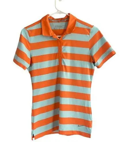 Nike  Baby Blue & Orange Striped Short Sleeve Casual Golf Shirt Women Sz XS