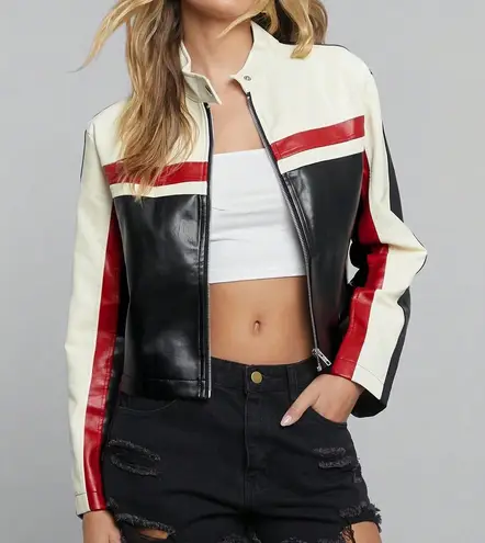 SheIn Color Block Moto Leather Jacket