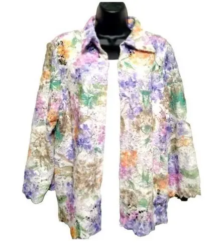 Delicate Floral Open Front Blouse W/ Attached Tank and Jeweled Necklace Ensemble Size undefined