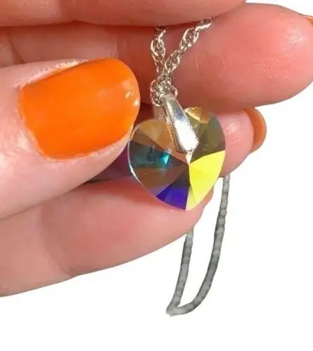 Swarovski Crystal AB Heart Pendant on Silver Chain Necklace