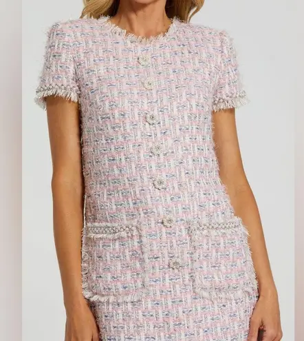 Mac Duggal Pink Cap Sleeve Floral Button Down Pink Shift Dress XS