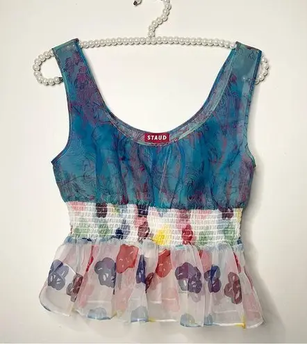 STAUD Blue and White Bustier Peplum Tank Top Size 4