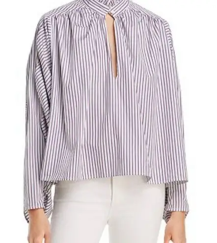 Petersyn Elizabeth Puffed Sleeve Blouse Empire Striped Boxy Poplin XS NWT Purple